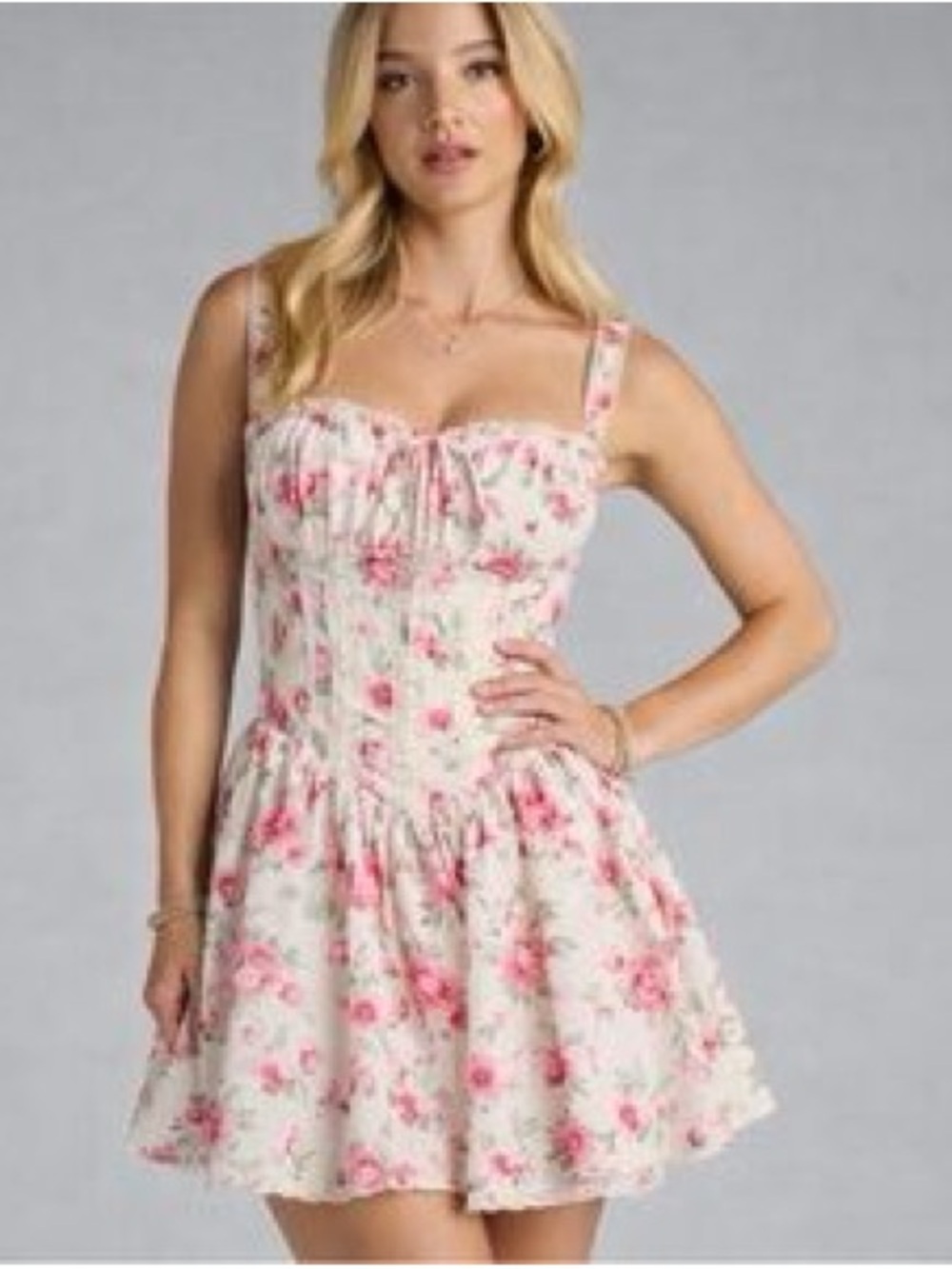 Trixxi Los Angeles Floral Corset Coquette Ruffle Sundress in Blush Pink NWT